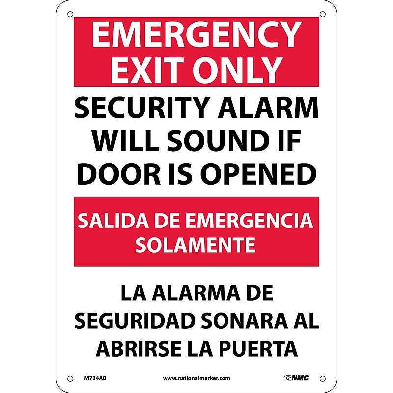 Emergency Exit Security Alarm Will Sound If Door Is Opened, Bilingual, 14X10, .040 Aluminum image 1