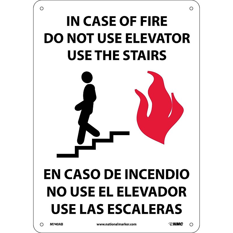 Notice Signs; In Case Of Fire Do Not Use Elevator Use Stairs Graphic, Bilingual 14X10, .040 Aluminum image 1