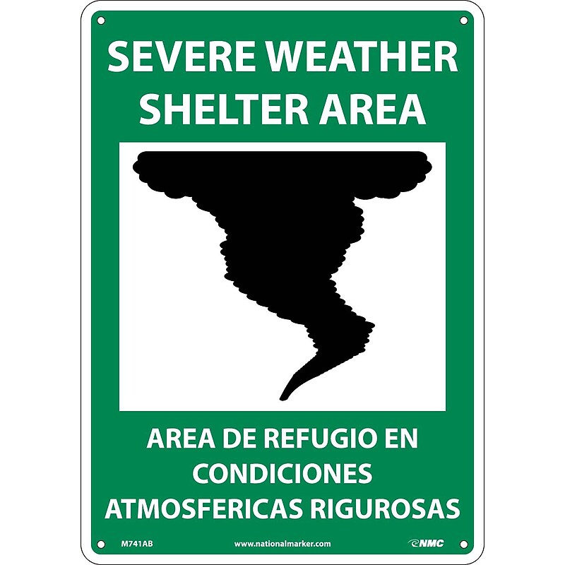 Notice Signs; Severe Weather Shelter Area (Graphic), Bilingual, 14X10, .040 Aluminum image 1