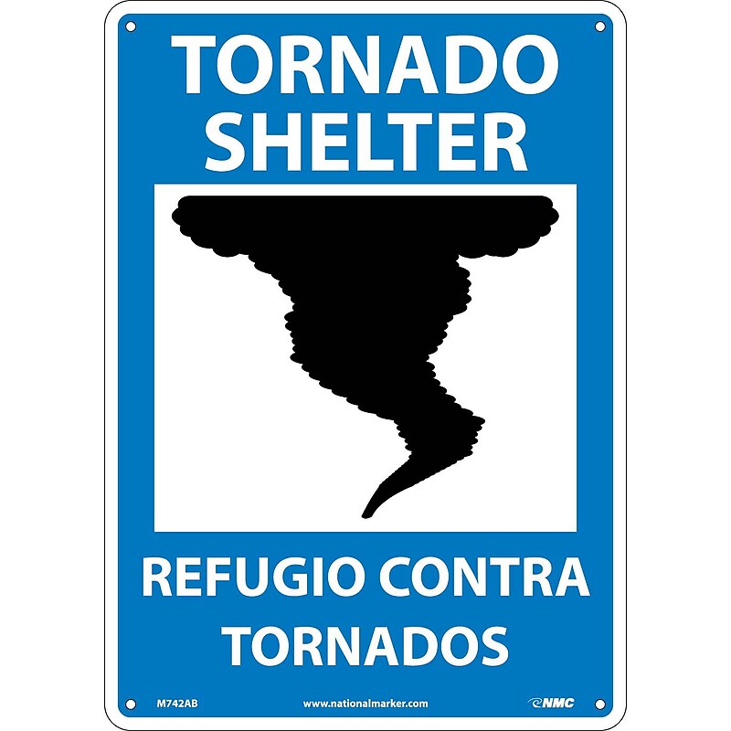 Notice Signs; Tornado Shelter (Graphic), Bilingual, 14X10, .040 Aluminum image 1