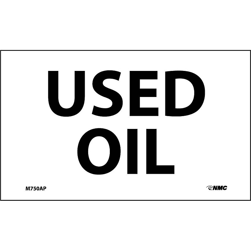 Information Labels;Used Oil; 3" x 5", Adhesive Vinyl, 5/Pack image 1