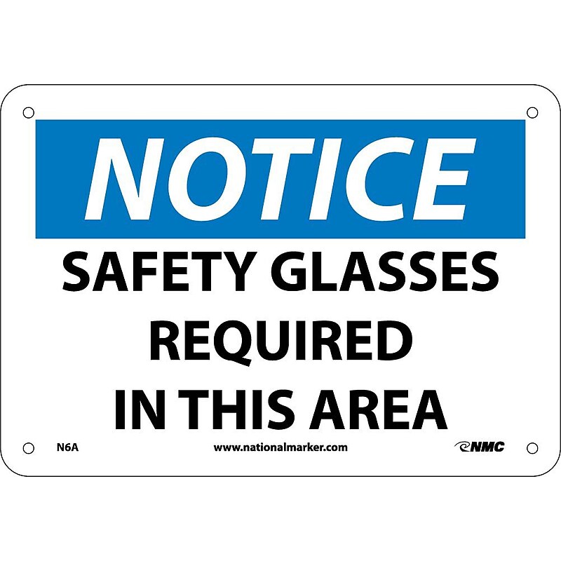 Notice Signs; Safety Glasses Required In This Area, 7X10, .040 Aluminum image 1