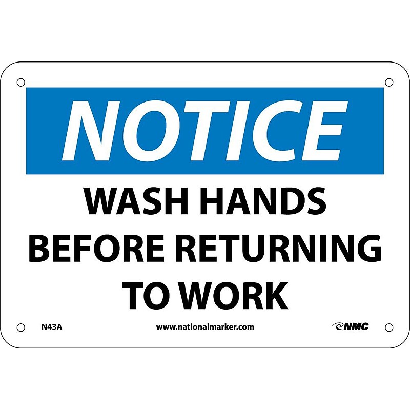 Notice Signs; Wash Hands Before Returning To Work, 7X10, .040 Aluminum image 1