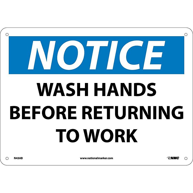 Notice Signs; Wash Hands Before Returning To Work, 10X14, .040 Aluminum image 1