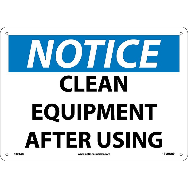 Notice Signs; Clean Equipment After Use, 10X14, .040 Aluminum image 1