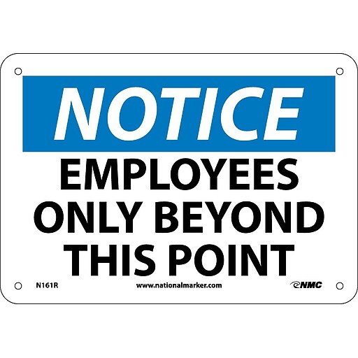 Notice Signs; Employees Only Beyond This Point, 7X10, Rigid Plastic ...