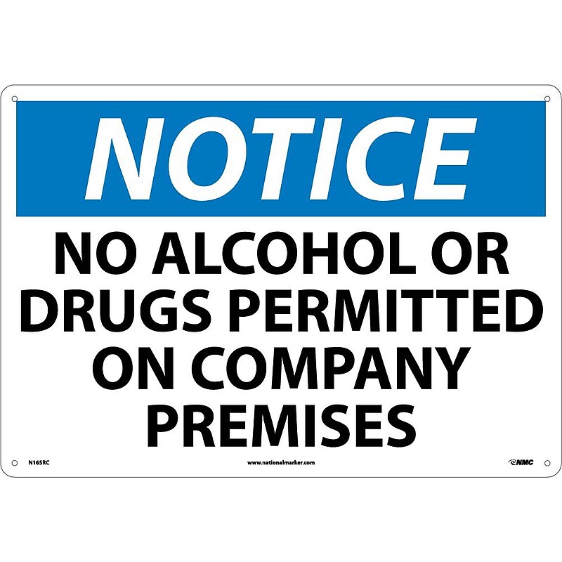 Notice Signs; No Alcohol Or Drugs Permitted On Company Premises, 14X20, Rigid Plastic image 1