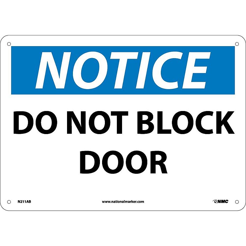 Notice Signs; Do Not Block Door, 10X14, .040 Aluminum image 1
