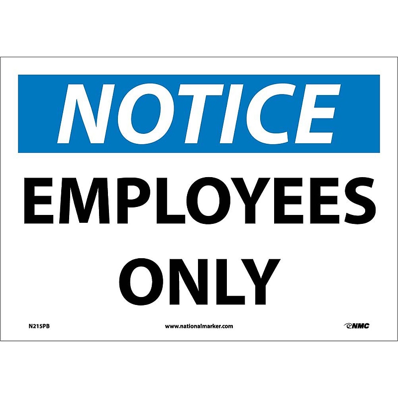 Notice Labels; Employees Only, 10" x 14", Adhesive Vinyl image 1