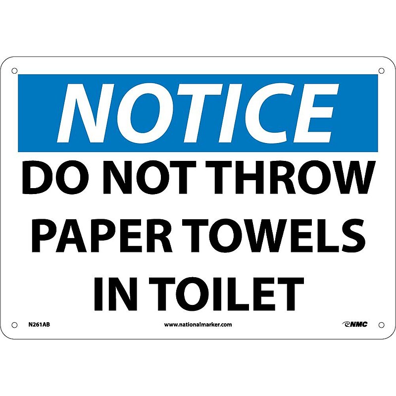 Notice Signs; Do Not Throw Paper Towels In Toilet, 10X14, .040 Aluminum image 1
