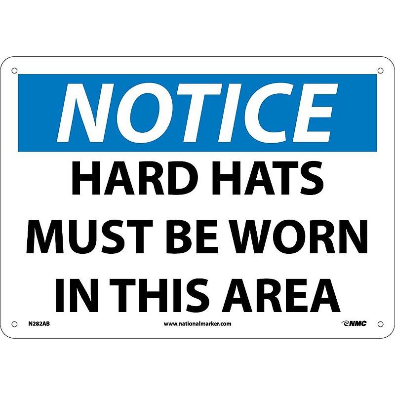 Notice Signs; Hard Hats Must Be Worn In This Area, 10X14, .040 Aluminum image 1