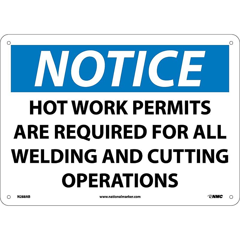 Hot Work Permits Area Required For All Welding And Cutting..., 10X14, .040 Aluminum, Notice Sign image 1