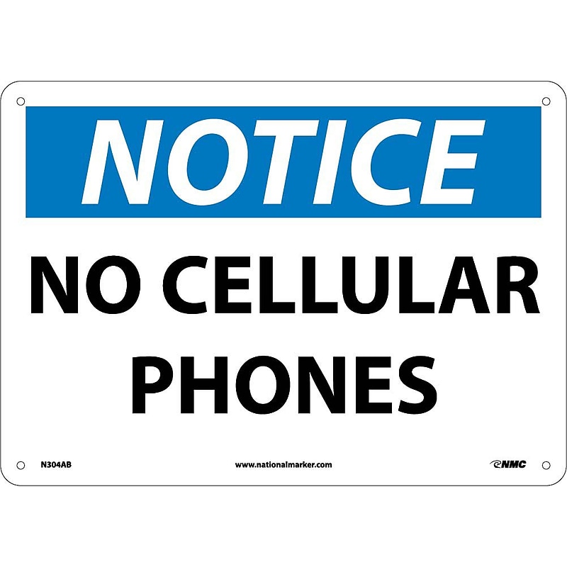 Notice Signs; No Cellular Phones, 10X14, .040 Aluminum image 1