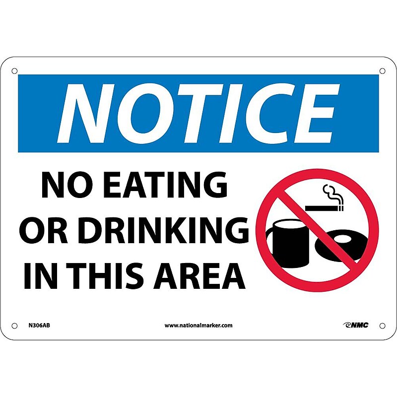 Notice Signs; No Eating Or Drinking In This Area, Graphic, 10X14, .040 Aluminum image 1