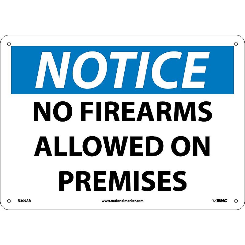 Notice Signs; No Firearms Allowed On Premises, 10X14, .040 Aluminum image 1