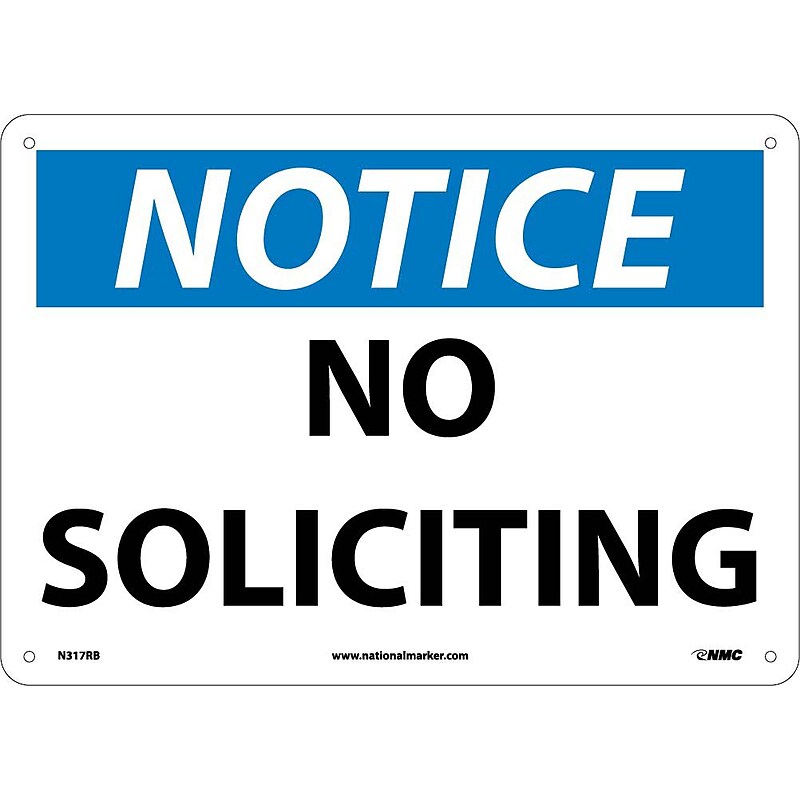 No Soliciting, 10X14, Rigid Plastic, Notice Sign image 1