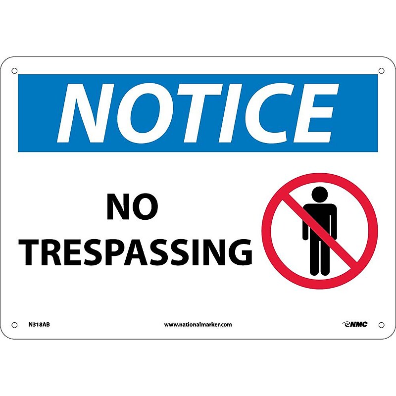 Notice Signs; No Trespassing, Graphic, 10X14, .040 Aluminum image 1