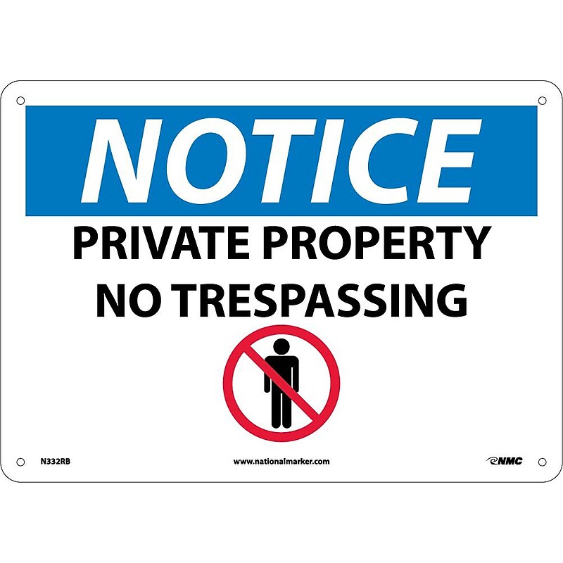 Notice Signs; Private Property No Trespassing, Graphic, 10X14, Rigid Plastic image 1