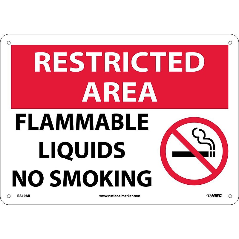 Notice Signs; Restricted Area, Flammable Liquids No Smoking, Graphic, 10X14, .040 Aluminum image 1