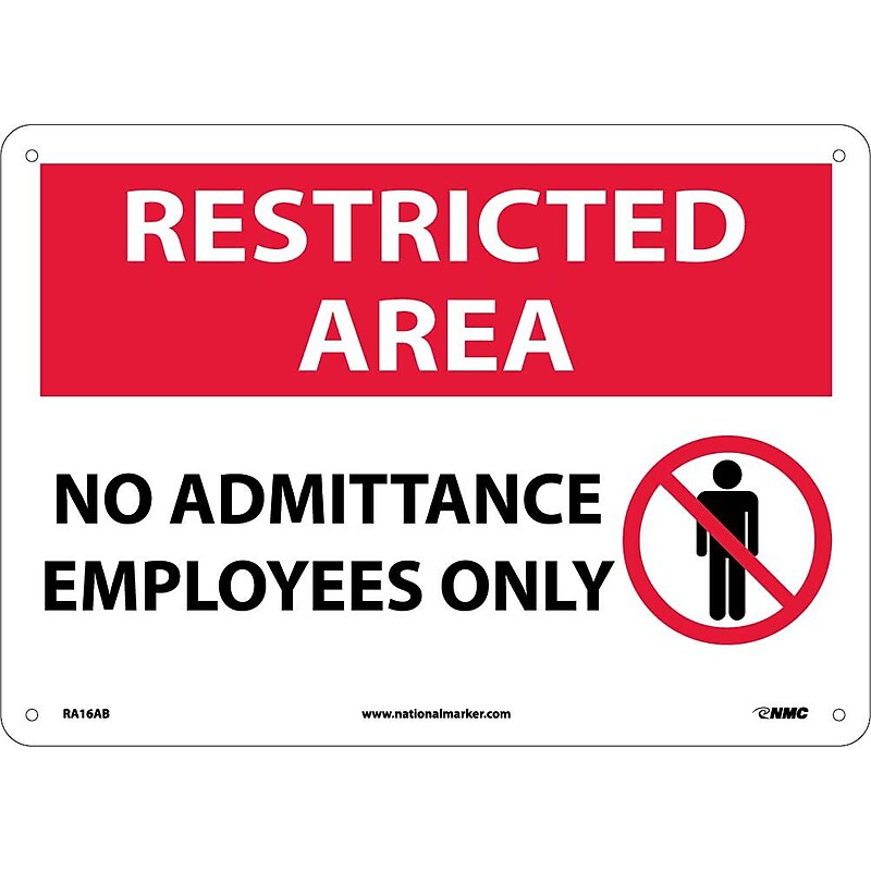 Notice Signs; Restricted Area, No Admittance Employees Only, Graphic, 10X14, .040 Aluminum image 1