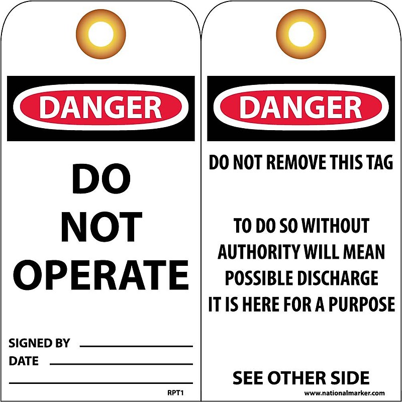 Accident Prevention Tags Danger Do Not Operate 6X3 Unrip Vinyl 25/Pk W/ Grommet image 1