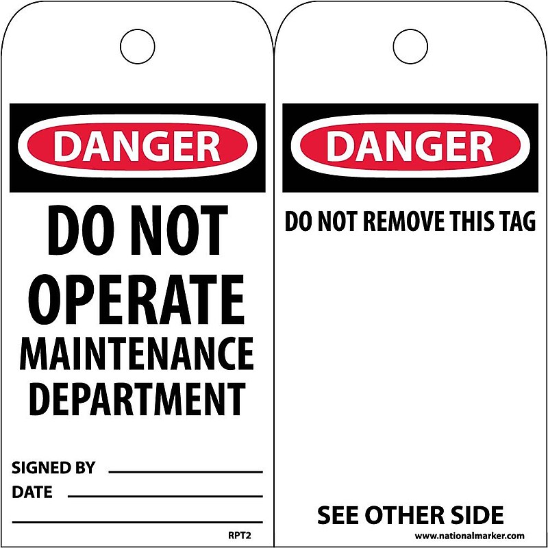 Accident Prevention Tags; Danger Do Not Operate Maintenance Dept., 6X3, Unrip Vinyl, 25/Pk image 1