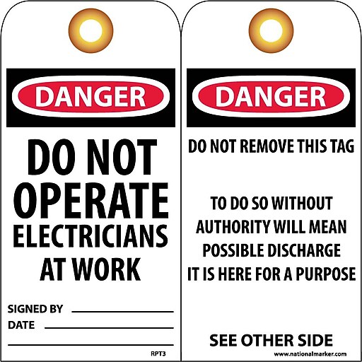 Accident Prevention Tags Danger Do Not Operate Electricians 6X3