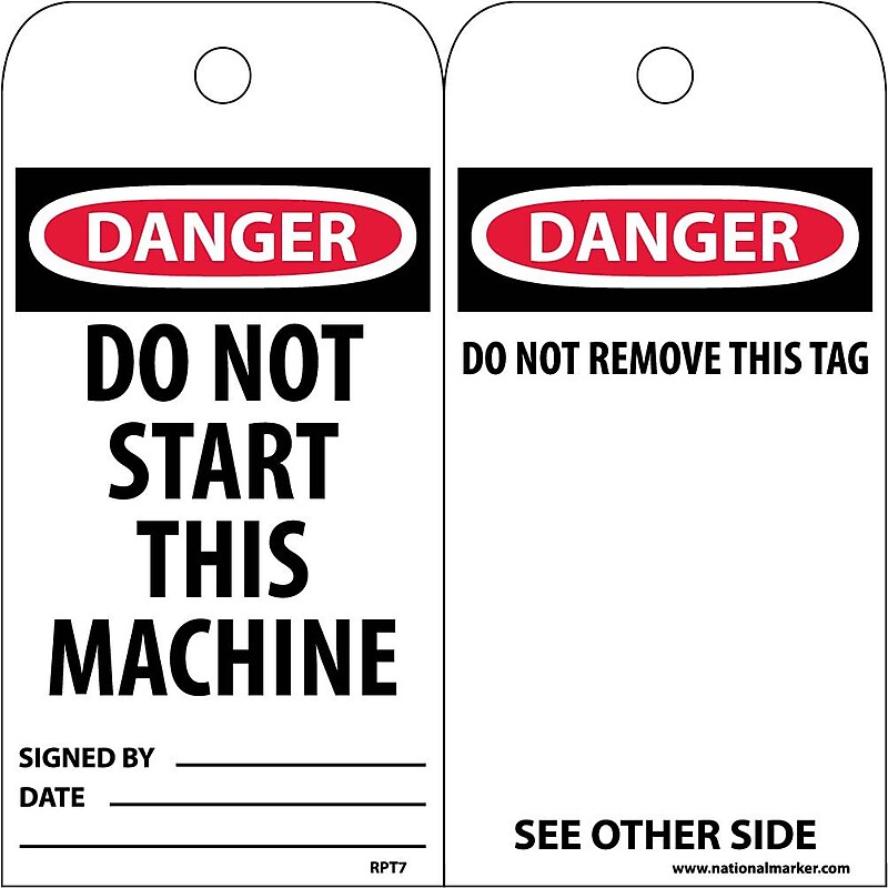 Accident Prevention Tags; Danger Do Not Start This Machine, 6X3, Unrip Vinyl, 25/Pk image 1