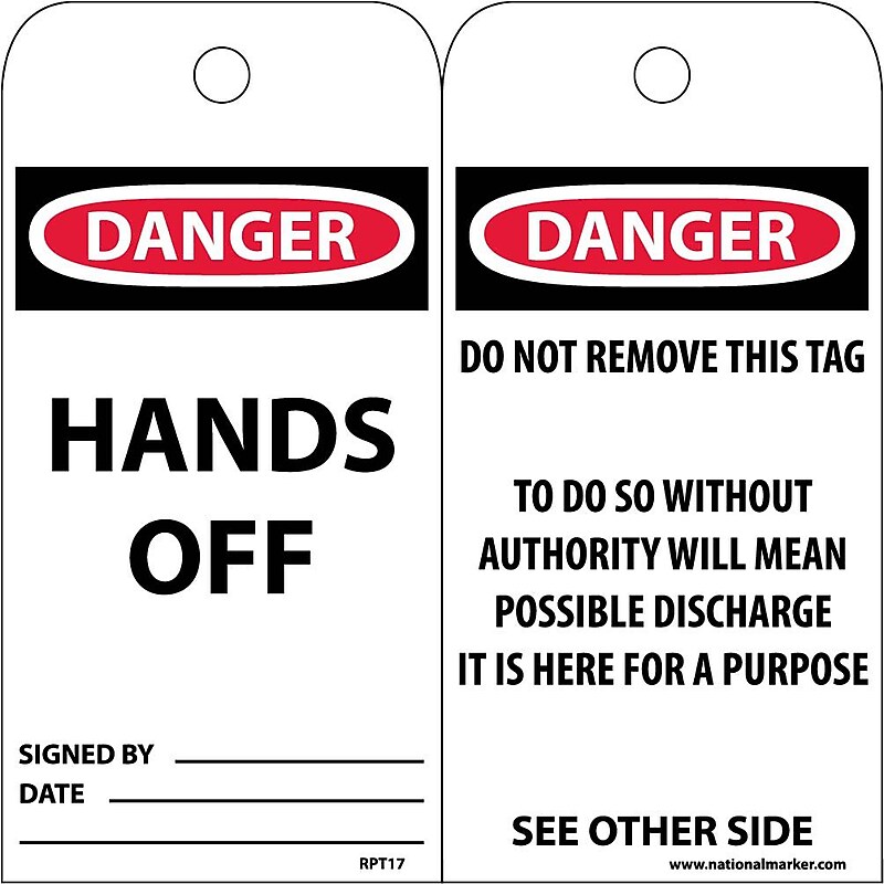 Accident Prevention Tags; Danger Hands Off, 6X3, Unrip Vinyl, 25/Pk image 1