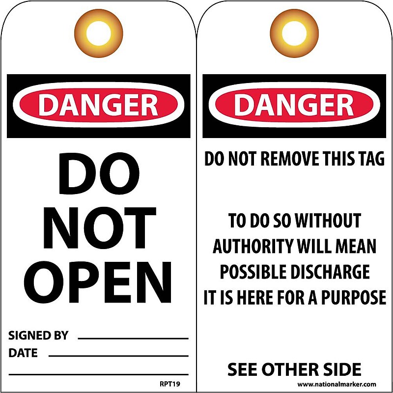 Accident Prevention Tags; Danger Do Not Open, 6X3, Unrip Vinyl, 25/Pk W/ Grommet image 1