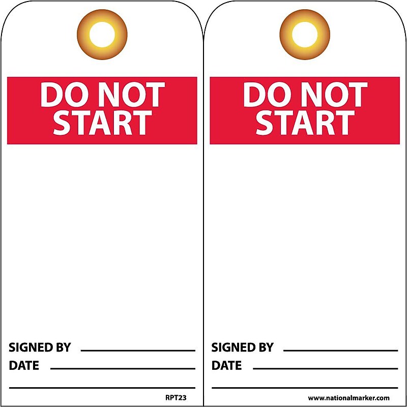 Accident Prevention Tags; Do Not Start, 6X3, Unrip Vinyl, 25/Pk W/ Grommet image 1