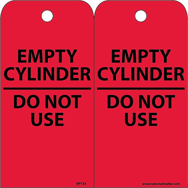 Accident Prevention Tags; Empty Cylinder Do Not Use, 6X3, Unrip Vinyl, 25/Pk image 1