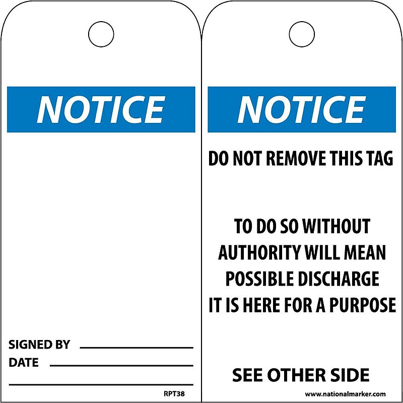 Accident Prevention Tags; Notice, 6" x 3", Unrip Vinyl, 25/Pack image 1