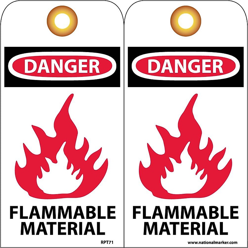 Accident Prevention Tags; Danger Flammable Material, 6X3, Unrip Vinyl, 25/Pk W/ Grommet image 1