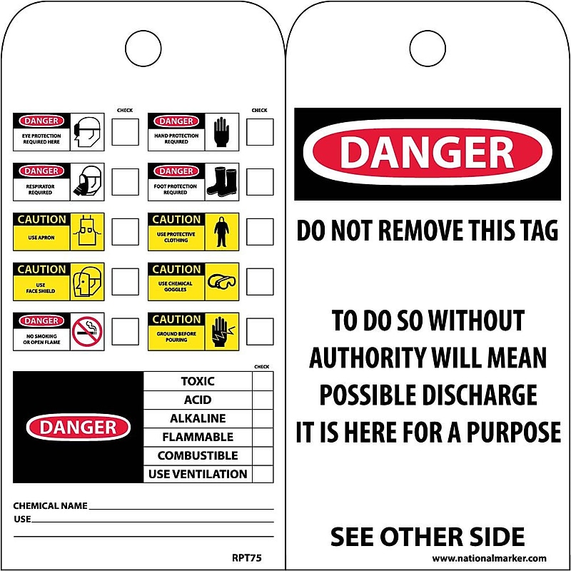Accident Prevention Tags; Chemical Id, 6X3, Unrip Vinyl, 25/Pk image 1