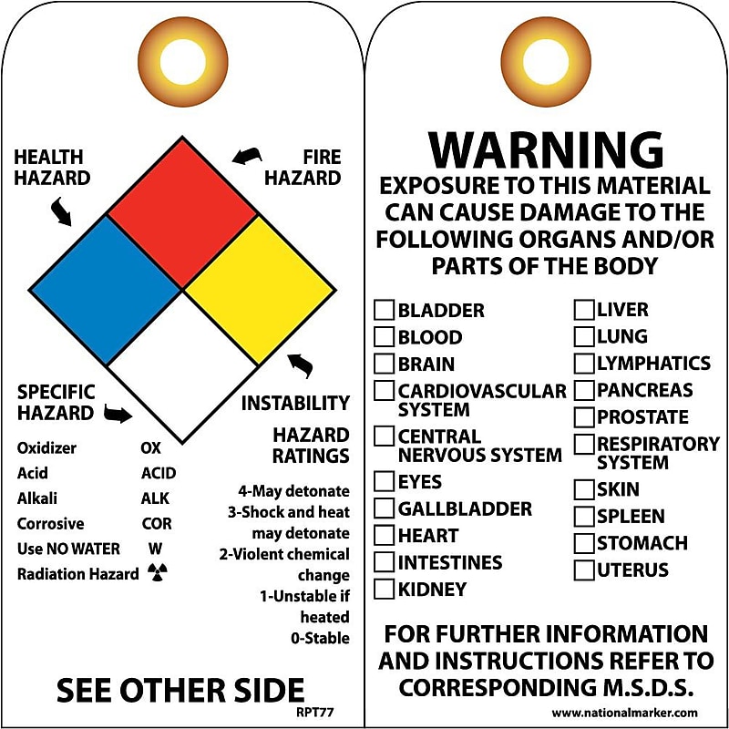 Accident Prevention Tags; Hazardous Materials Nfpa, 6X3, Unrip Vinyl, 25/Pk W/ Grommet image 1
