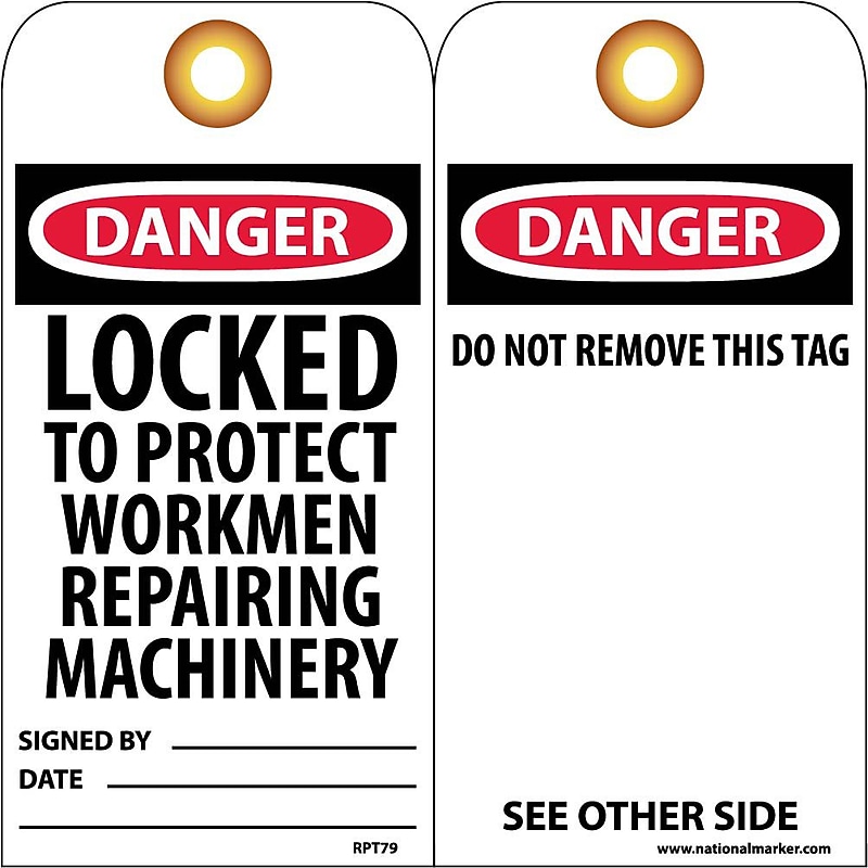 Accident Prevention Tags; Danger Locked To Protect Workmen Repairing. . ., 6X3, 25/Pk W/Grommet image 1