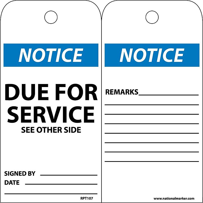 Accident Prevention Tags; Notice Due For Service, 6X3, Unrip Vinyl, 25/Pk image 1