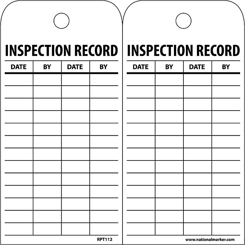 Accident Prevention Tags; Inspection Record, 6" x 3", Unrip Vinyl, 25/Pack image 1