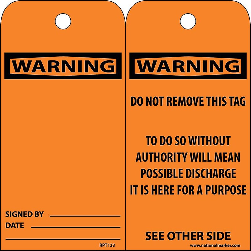 Accident Prevention Tags; Warning Header,  6X3, .015 Mil Unrip Vinyl, 25 Pk image 1