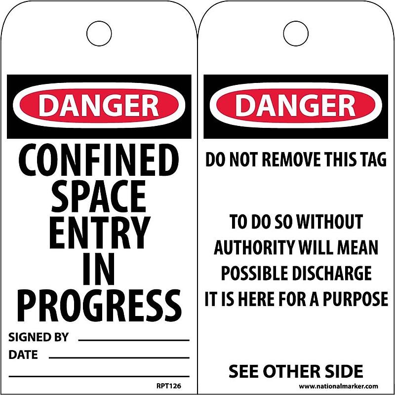 Accident Prevention Tags; Confined Space Entry In Progress, 6X3, .015 Mil Unrip Vinyl, 25 Pk image 1