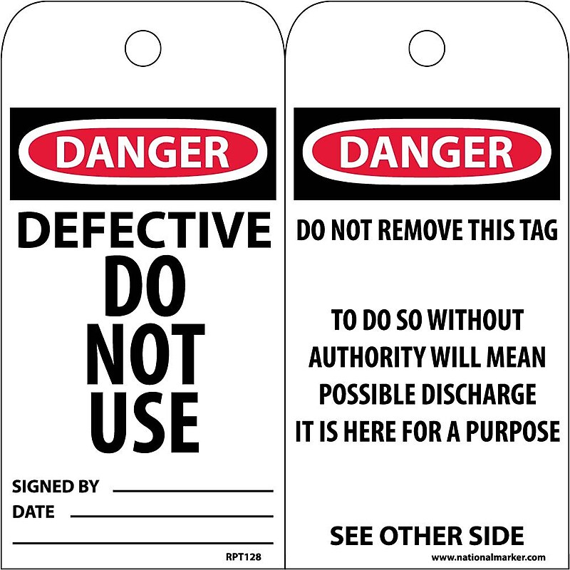 Accident Prevention Tags; Defective Do Not Use, 6X3, .015 Mil Unrip Vinyl, 25 Pk image 1