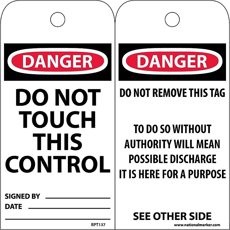 Accident Prevention Tags; Do Not Touch This Control, 6X3, .015 Mil Unrip Vinyl, 25 Pk image 1