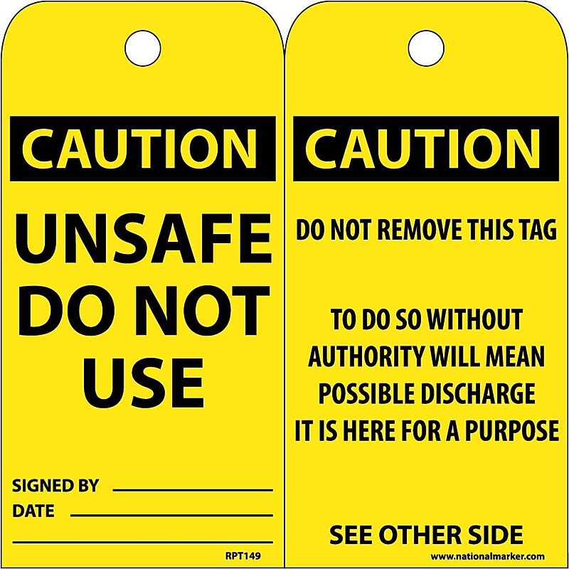 Accident Prevention Tags Unsafe Do Not Use 6X3 .015 Mil Unrip Vinyl 25 Pack image 1
