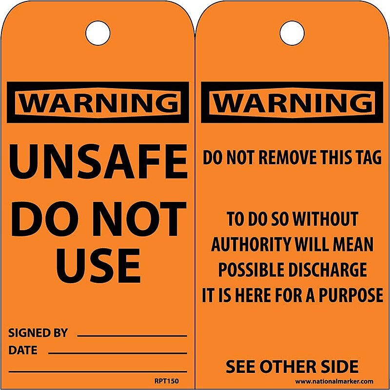 Accident Prevention Tags Unsafe Do Not Use 6X3 .015 Mil Unrip Vinyl 25 Pk image 1