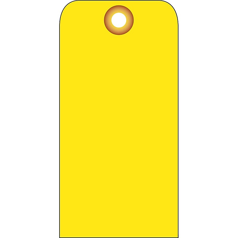 Accident Prevention Tags, Yellow Blank, 6" x 3", .015 Mil Unrip Vinyl, 25 Pk W/ Grommet image 1