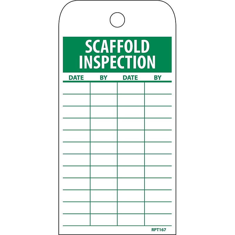 Accident Prevention Tags; Scaffold Inspection, 6X3, Unrip Vinyl, 25/Pk image 1
