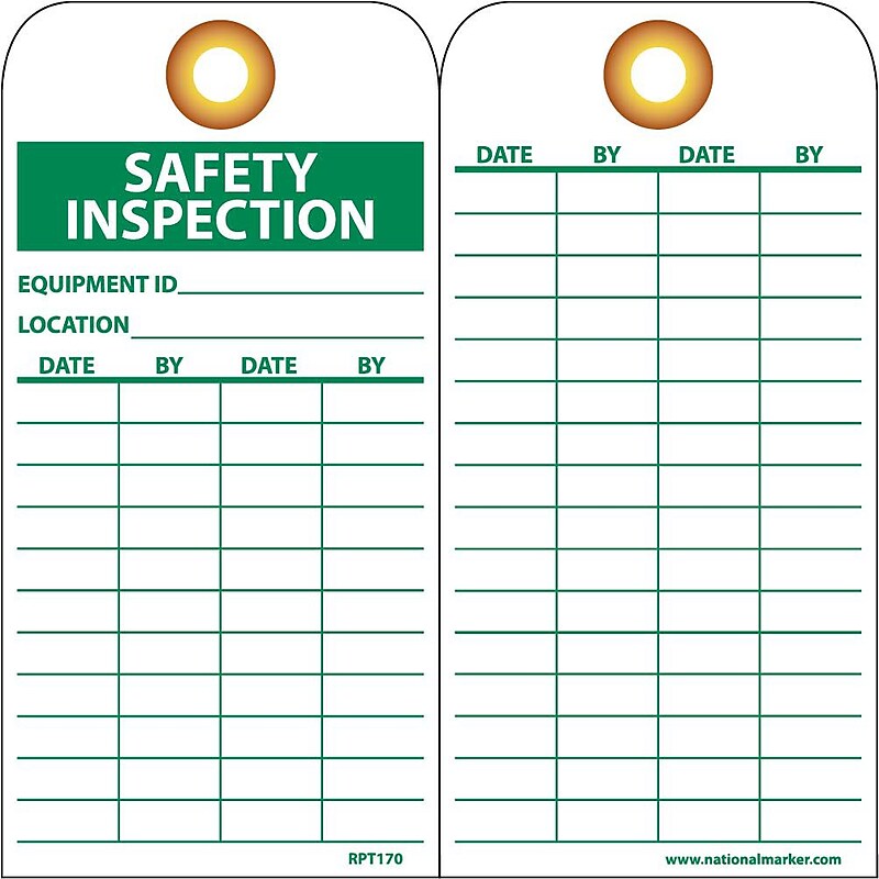 Accident Prevention Tags; Safety Inspection, 6" x 3", Grommet, Unrip Vinyl, 25/Pack W/ Grommet image 1