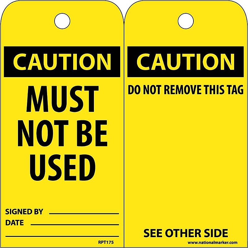 Accident Prevention Tags; Caution, Must Not Be Used, 6X3, Unrip Vinyl, 25/Pk image 1