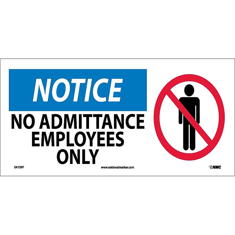 Notice Labels; No Admittance Employees Only (W/ Graphic), 7X17, Adhesive Vinyl image 1